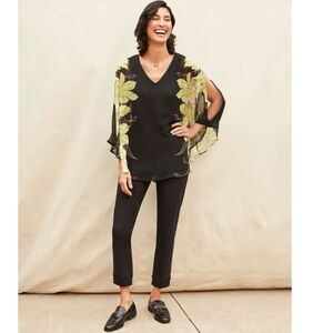 Joseph Ribkoff Electric Earthy Boho Minimalist Black Green Tunic Blouse Size 16